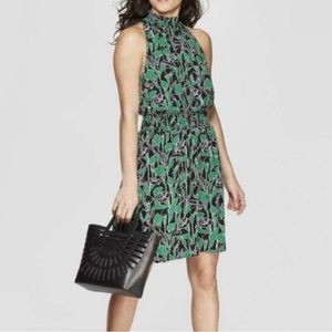 A New Day Halter Neck Fit & Flare Dress, Green & Black, Size M